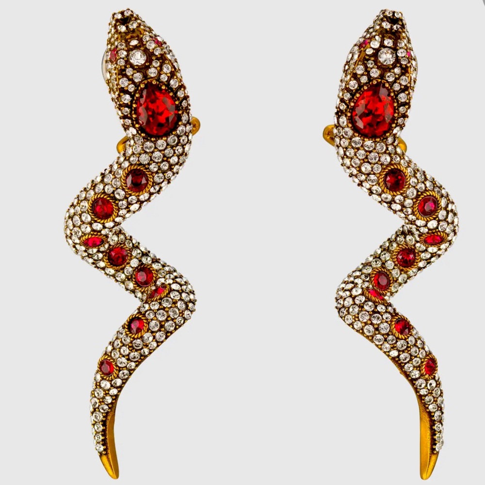 Gucci crystal snake clip on earrings- new without tag full set